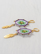 Small octagonal mandala earrings with feathers
