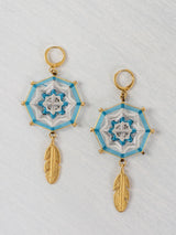 Small octagonal mandala earrings with feathers