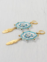 Small octagonal mandala earrings with feathers