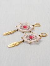 Small octagonal mandala earrings with feathers