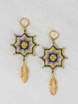 Small star mandala earrings with feathers
