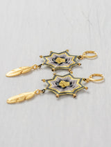 Small star mandala earrings with feathers
