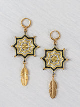 Small star mandala earrings with feathers