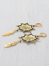 Small star mandala earrings with feathers