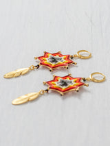 Small star mandala earrings with feathers