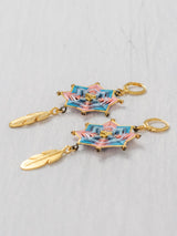 Small star mandala earrings with feathers