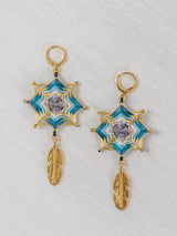 Small star mandala earrings with feathers