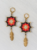 Small star mandala earrings with feathers