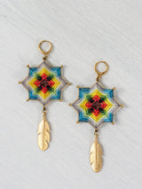 Mandala star earrings with large feathers