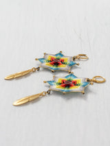 Mandala star earrings with large feathers