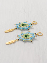 Mandala star earrings with large feathers