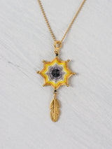 Small mandala star necklace with feather