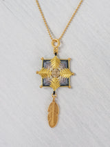 Small mandala star necklace with feather