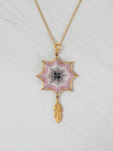 Mandala star necklace with large feather