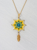 Mandala star necklace with large feather
