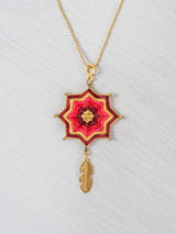 Mandala star necklace with large feather