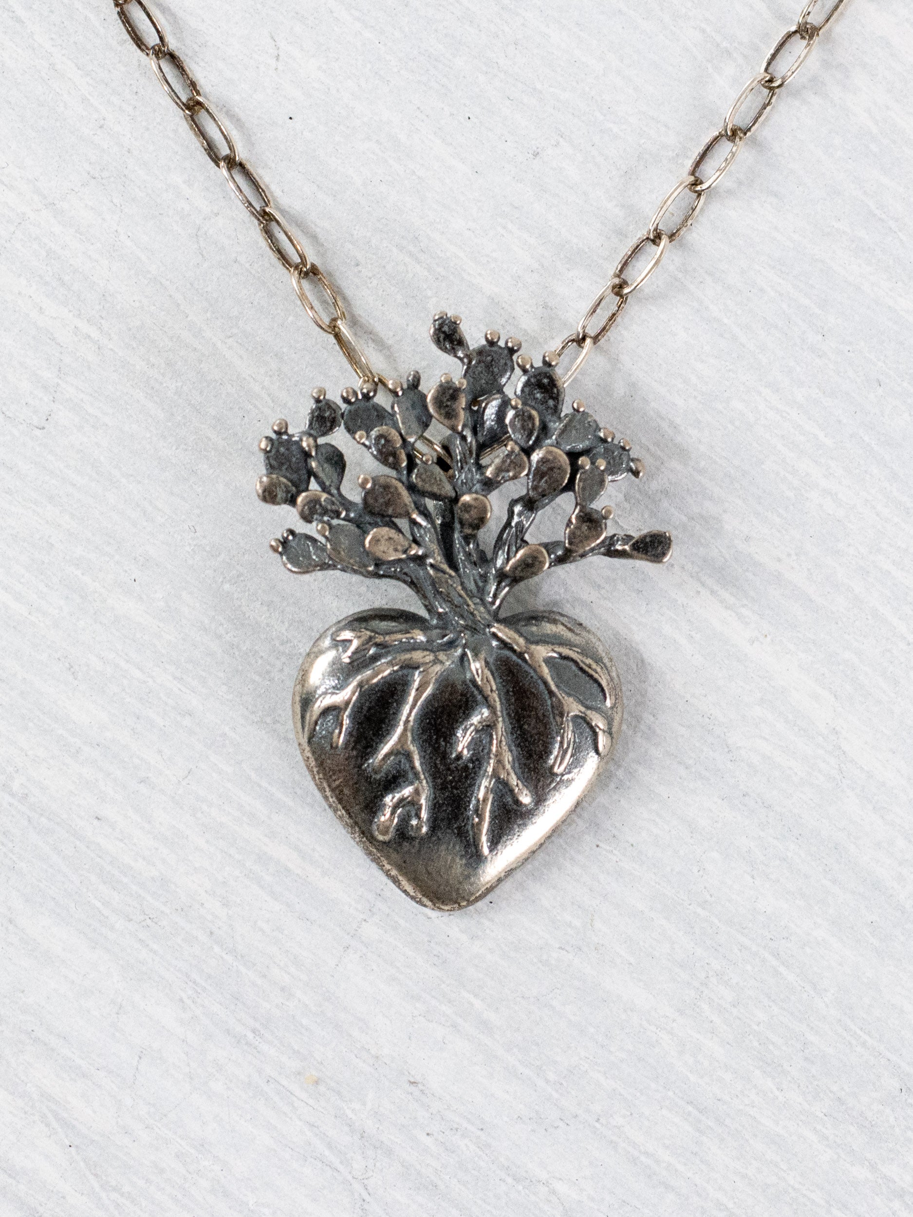 Large prickly pear heart necklace