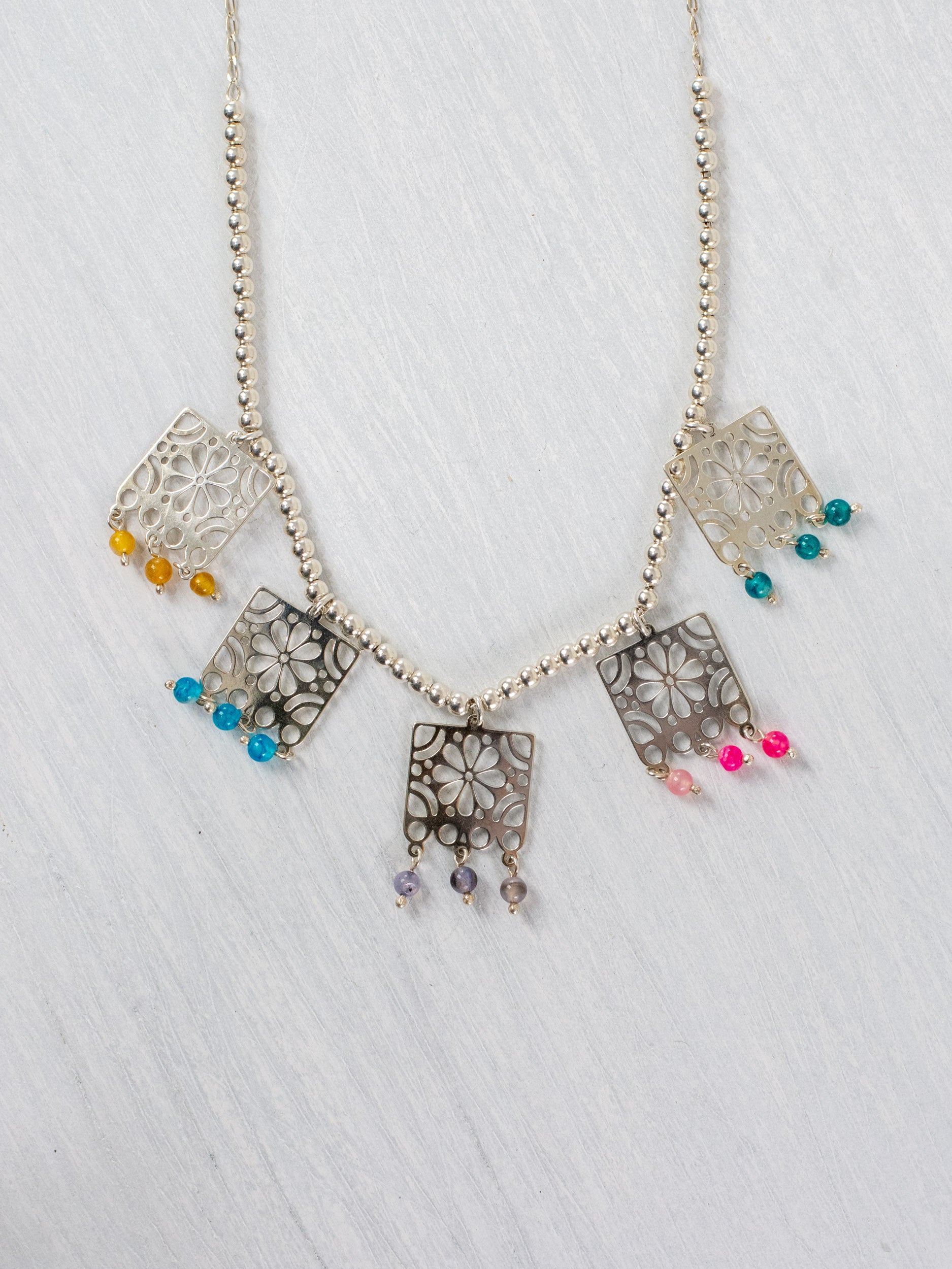 Large flower papel picado necklace