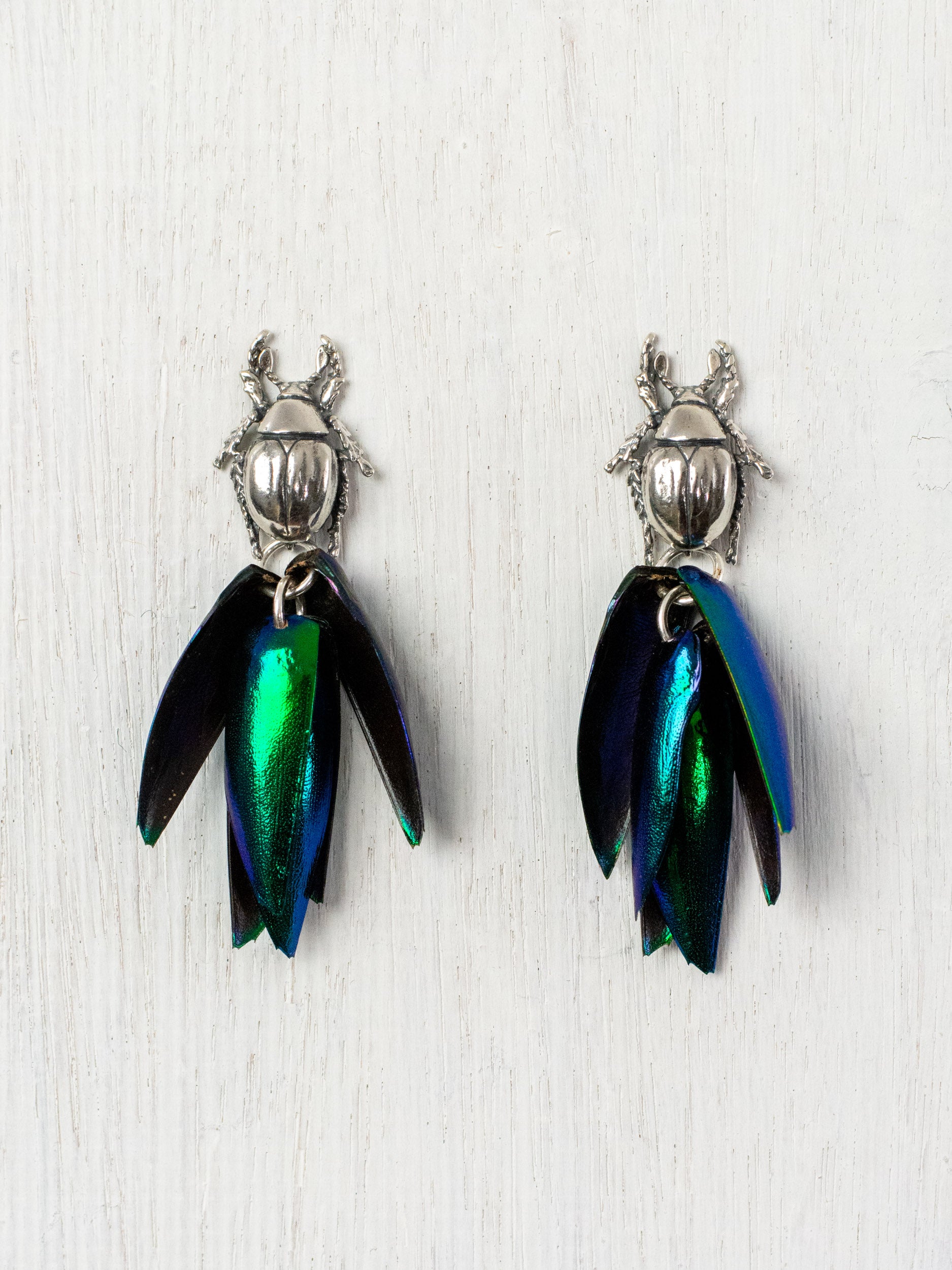 Iridescent beetle stud earrings