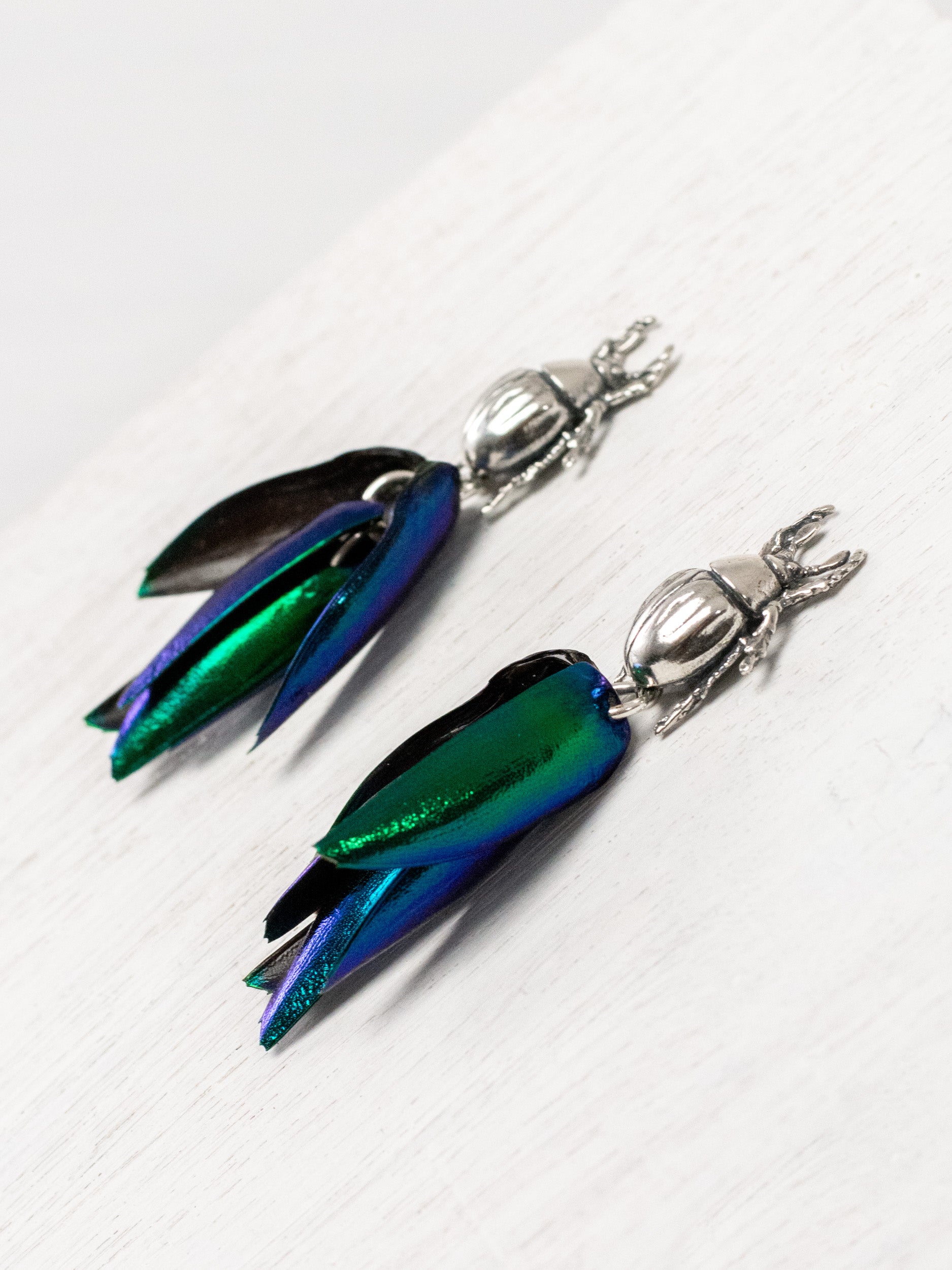 Iridescent beetle stud earrings