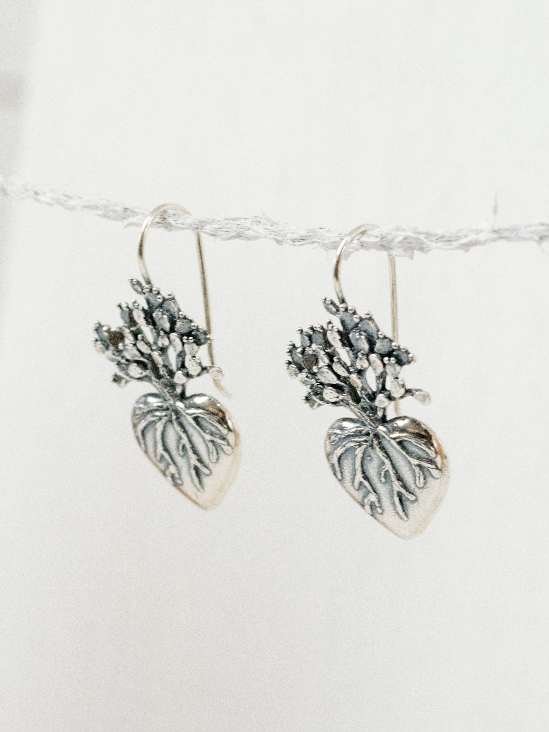 Large heart prickly pear earrings