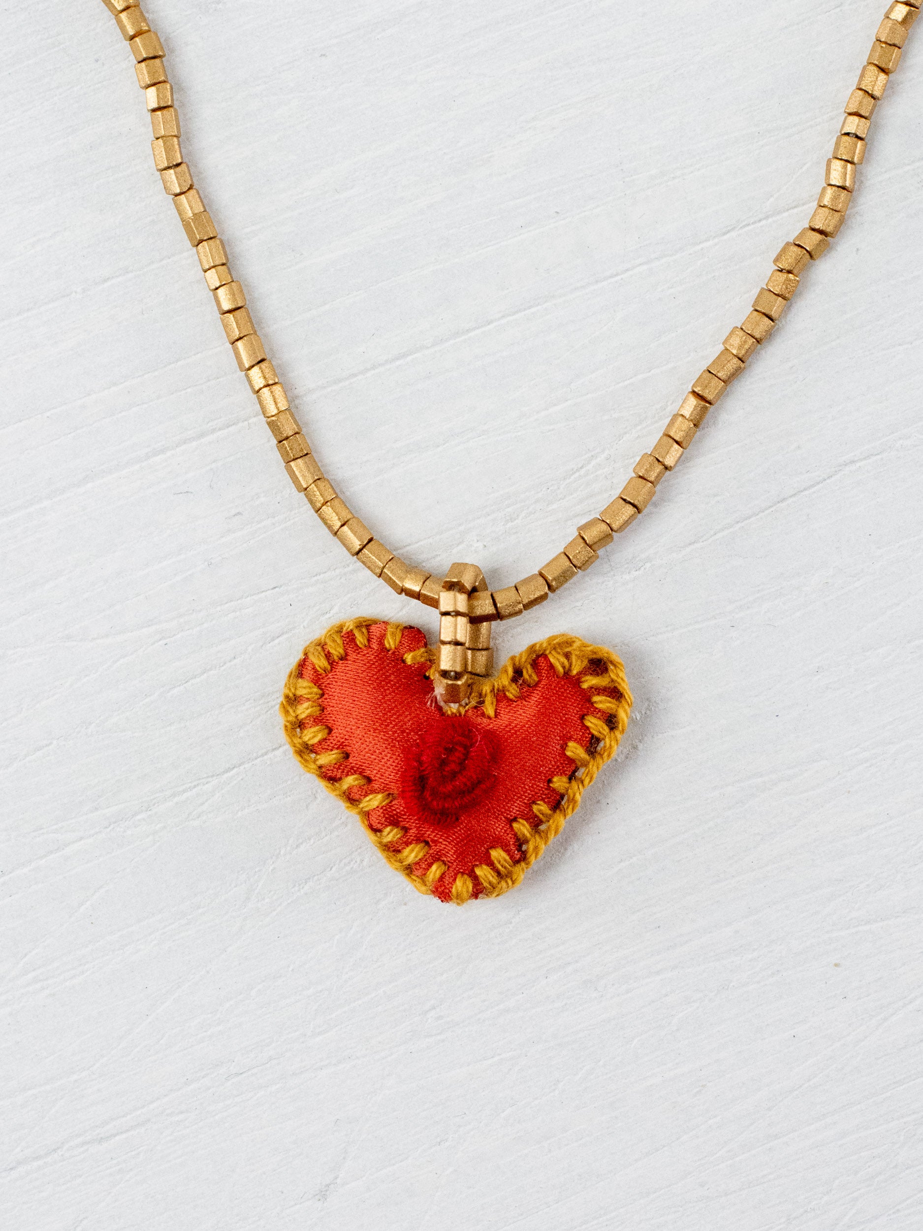 Mini embroidered heart necklace