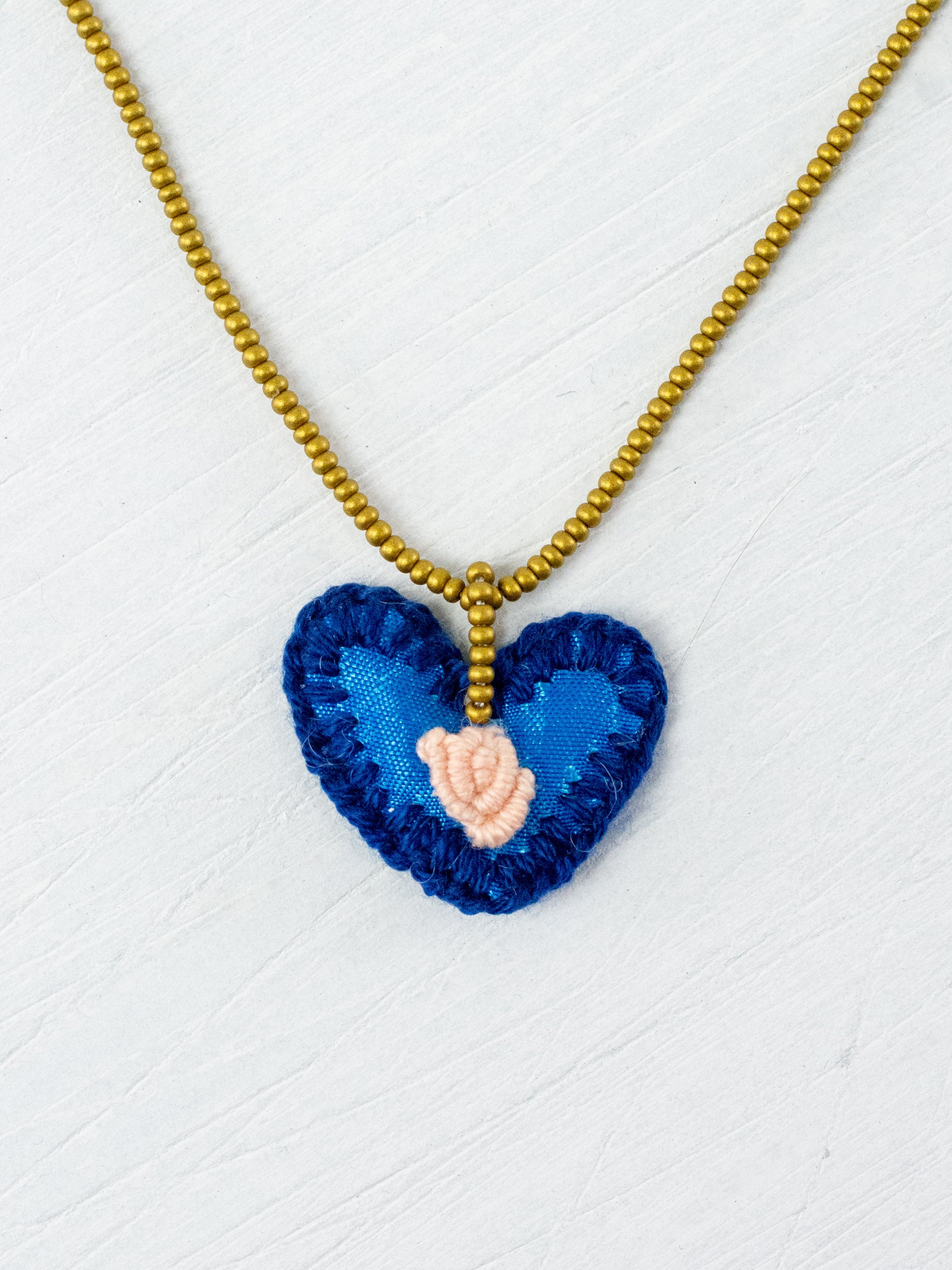 Mini embroidered heart necklace