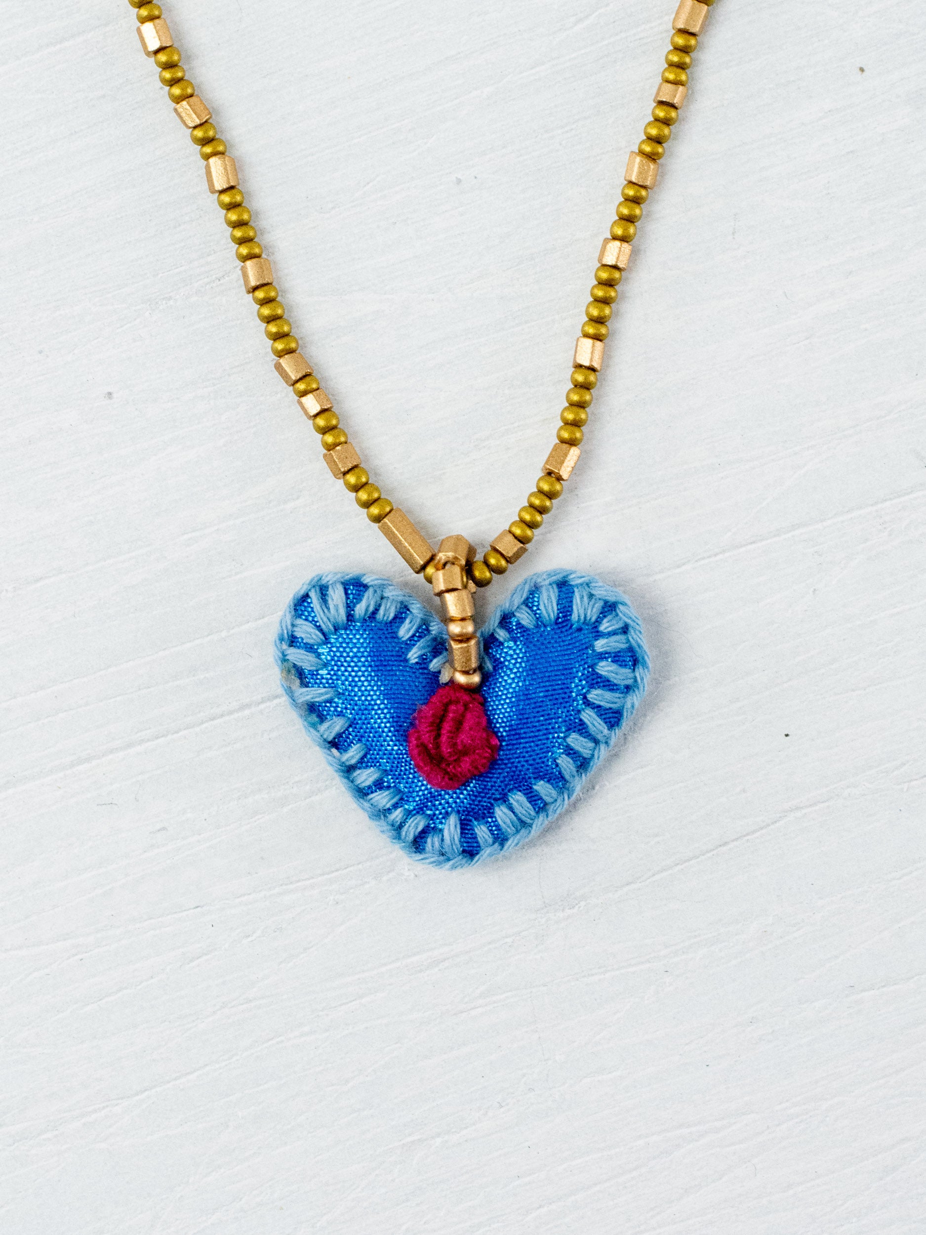 Mini embroidered heart necklace