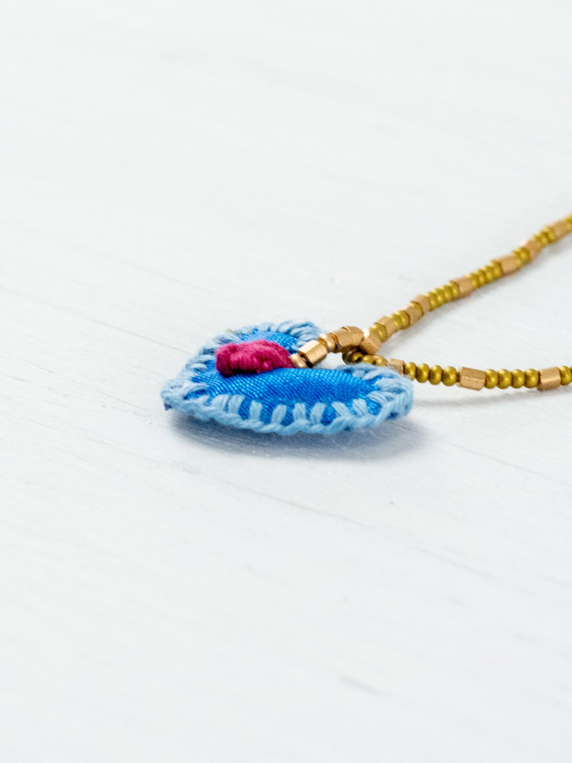 Mini embroidered heart necklace