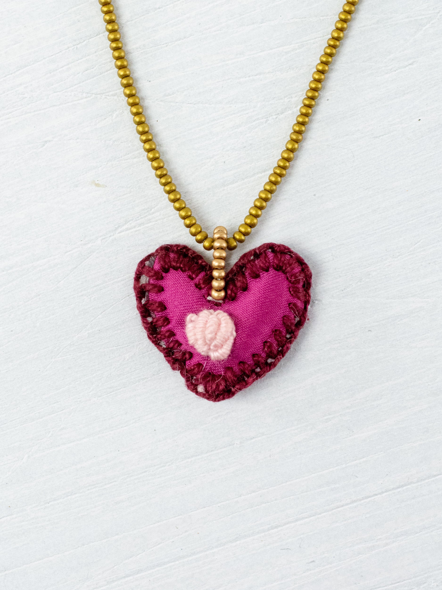 Mini embroidered heart necklace