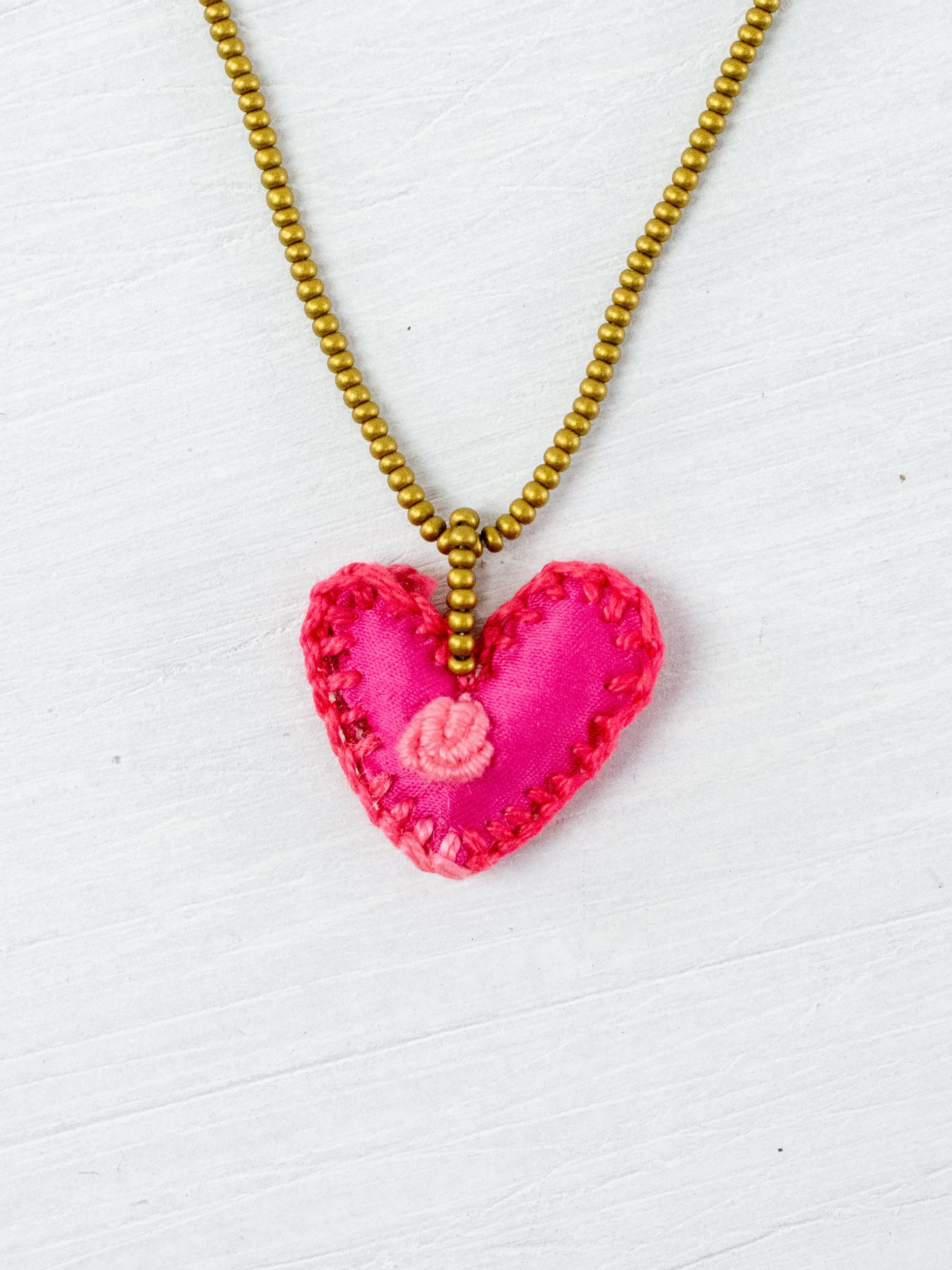 Mini embroidered heart necklace