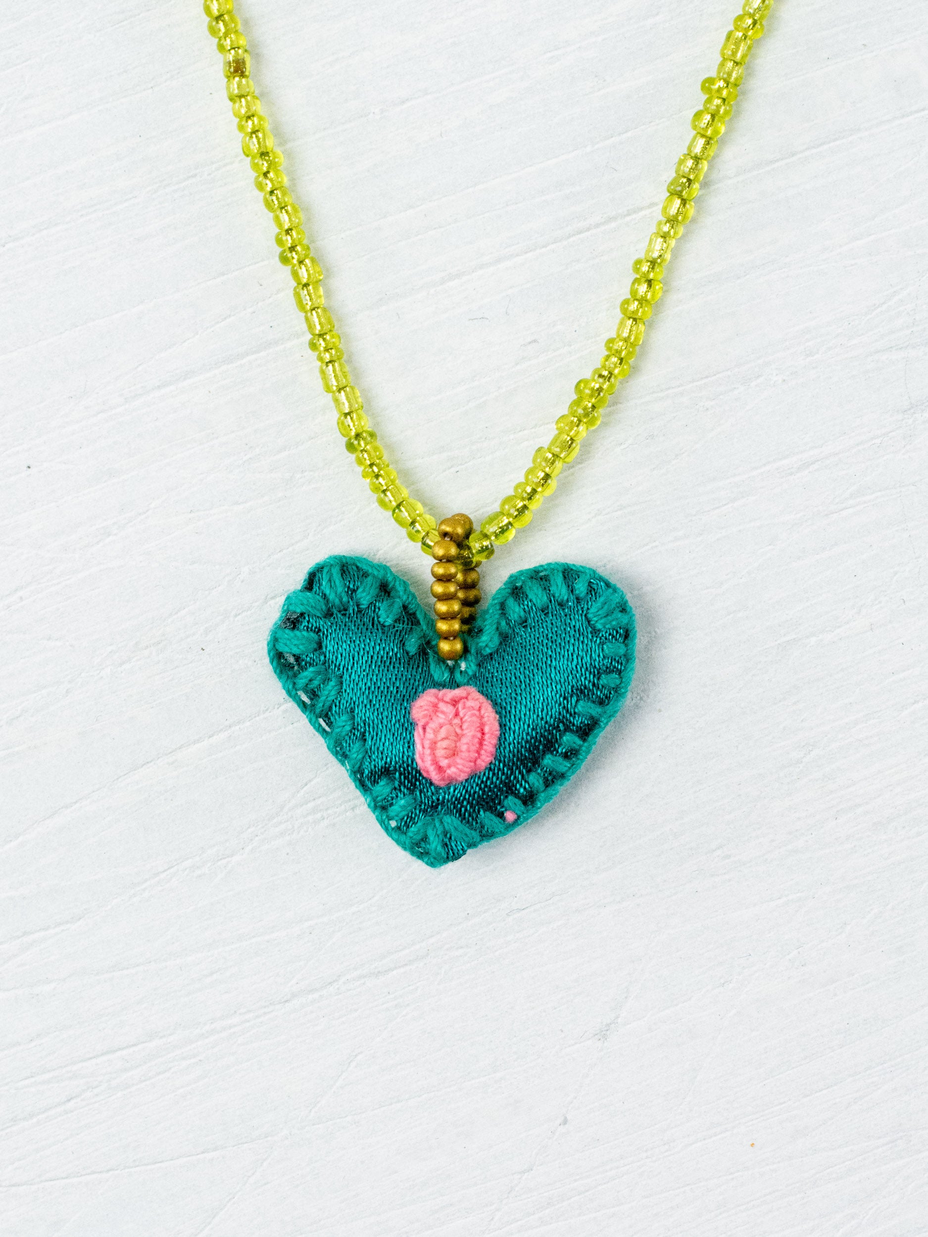 Mini embroidered heart necklace