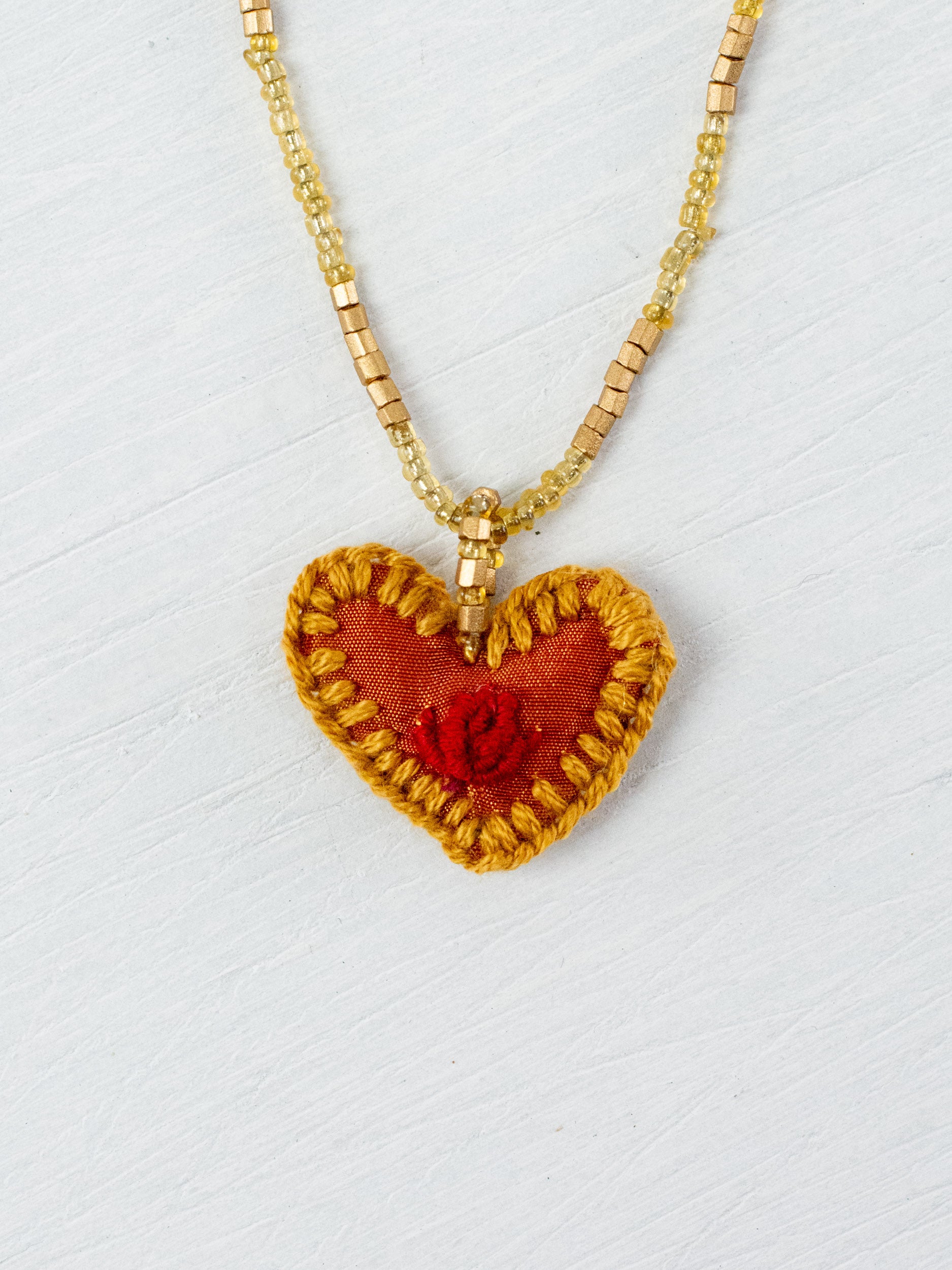 Mini embroidered heart necklace