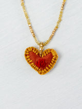 Mini embroidered heart necklace