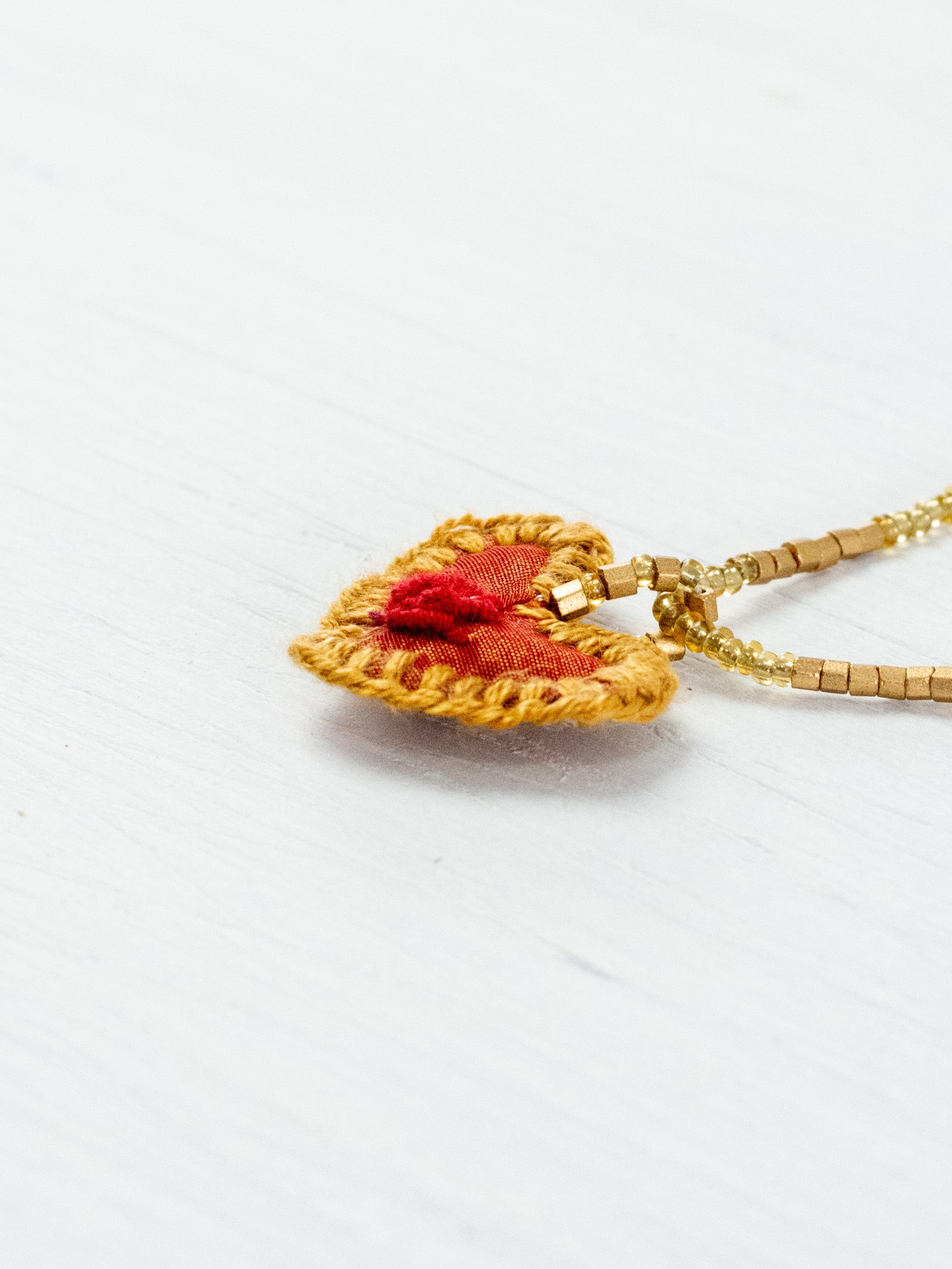 Mini embroidered heart necklace