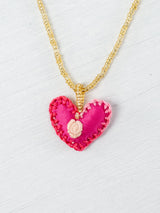 Mini embroidered heart necklace