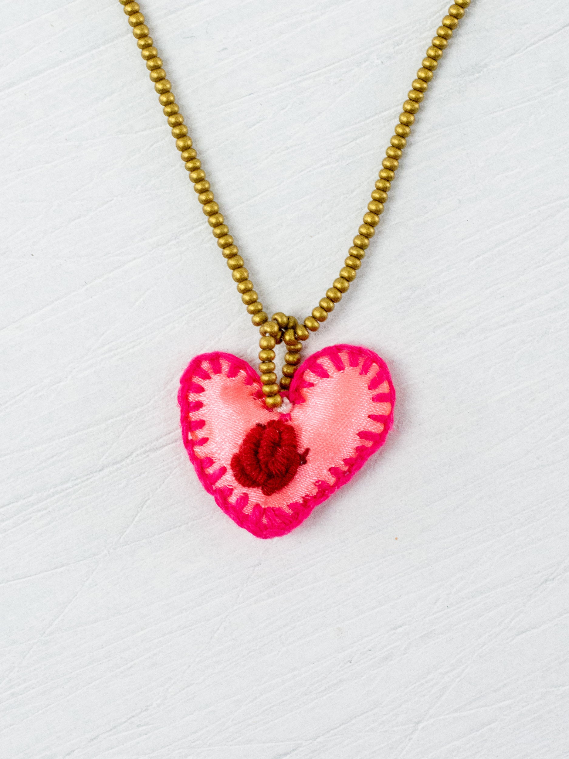 Mini embroidered heart necklace