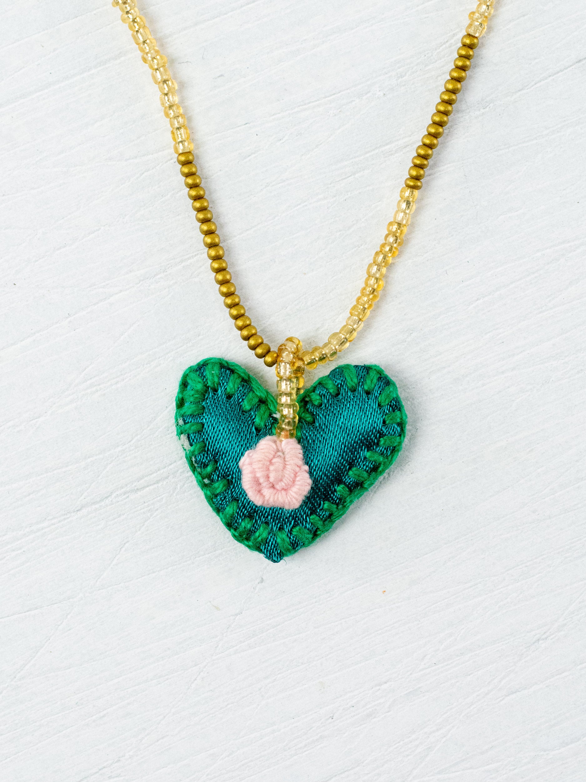 Mini embroidered heart necklace