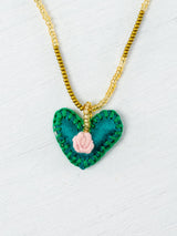 Mini embroidered heart necklace