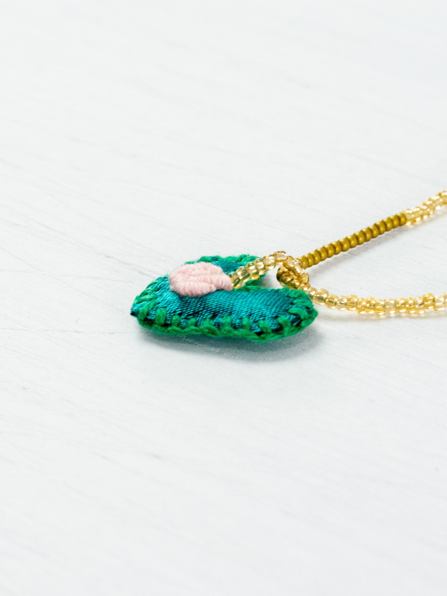 Mini embroidered heart necklace