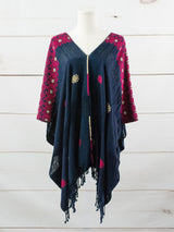 Long poncho two frayed lines Chiapas