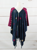 Long poncho two frayed lines Chiapas