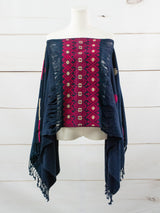 Long poncho two frayed lines Chiapas