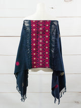 Long poncho two frayed lines Chiapas