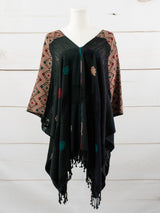 Long poncho two frayed lines Chiapas