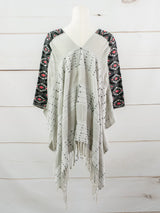 Poncho largo tres líneas deshiladas Chiapas