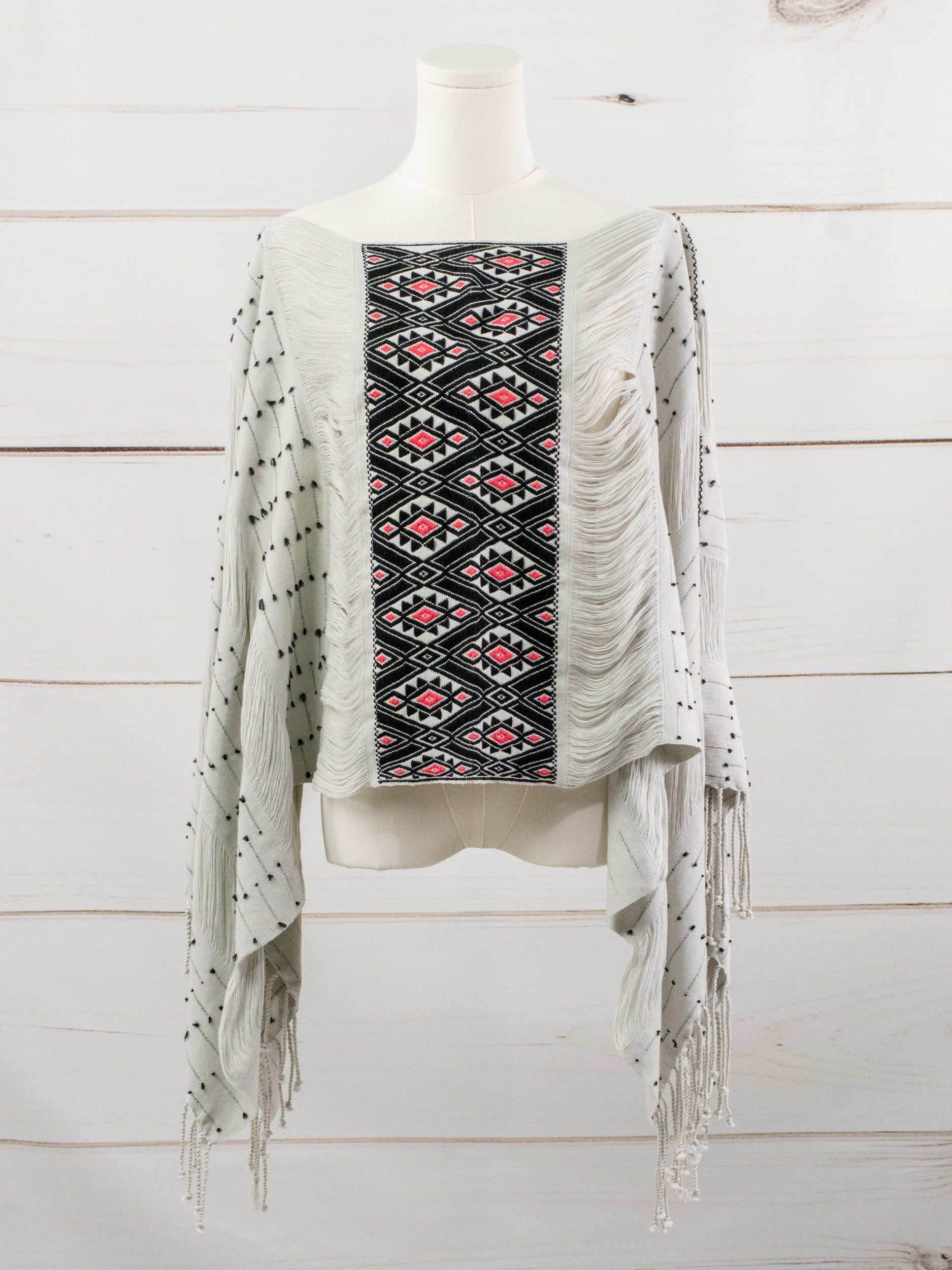 Poncho largo tres líneas deshiladas Chiapas