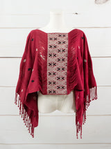 Short poncho three fringed lines Chiapas