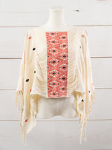 Short poncho three fringed lines Chiapas