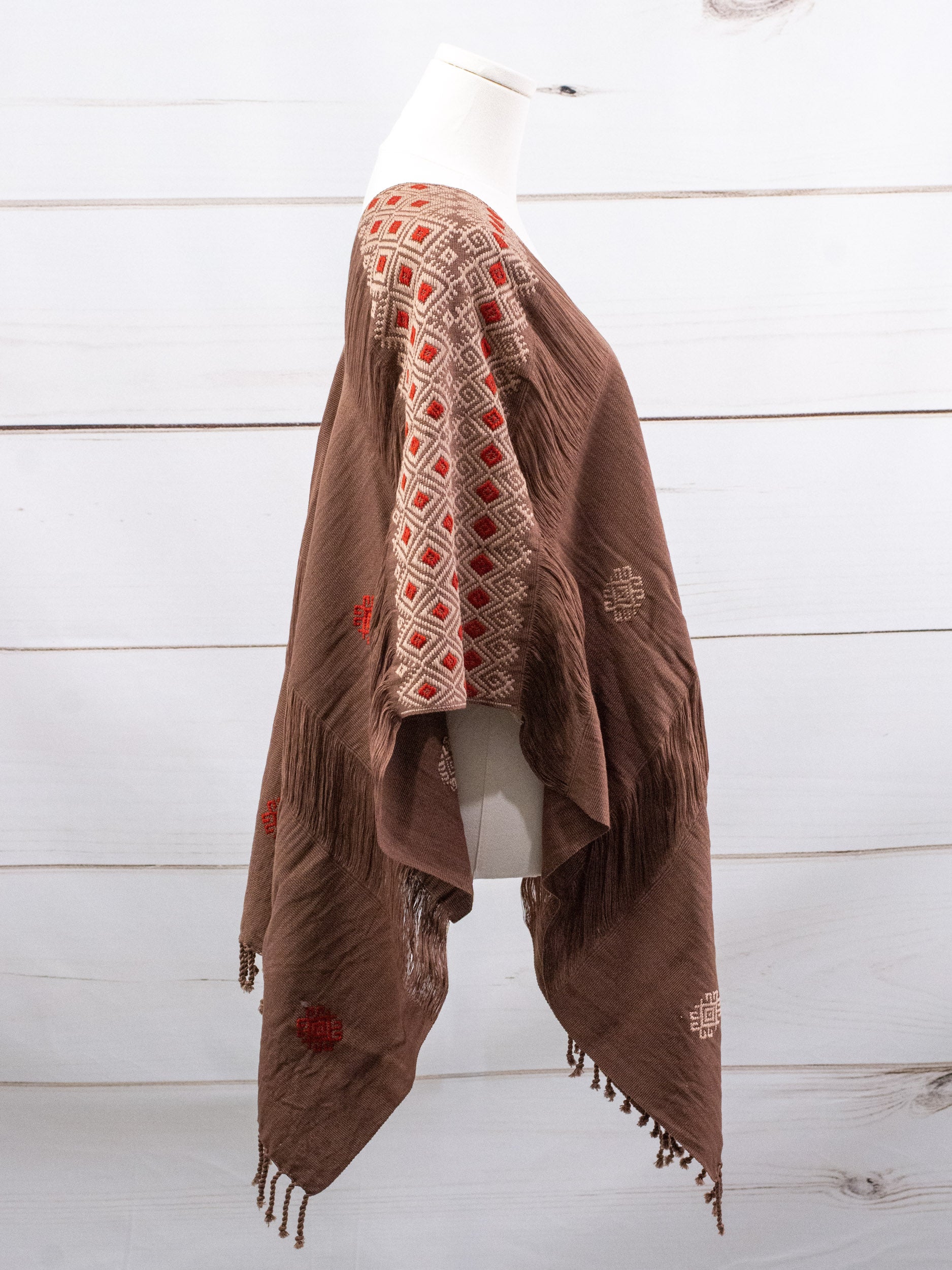 Long poncho two frayed lines Chiapas